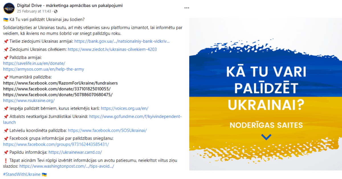 Piemērs tam, kā zīmols ētiskā veidā var izmantot savu platformu, lai palīdzētu Ukrainas karā nonākušajiem